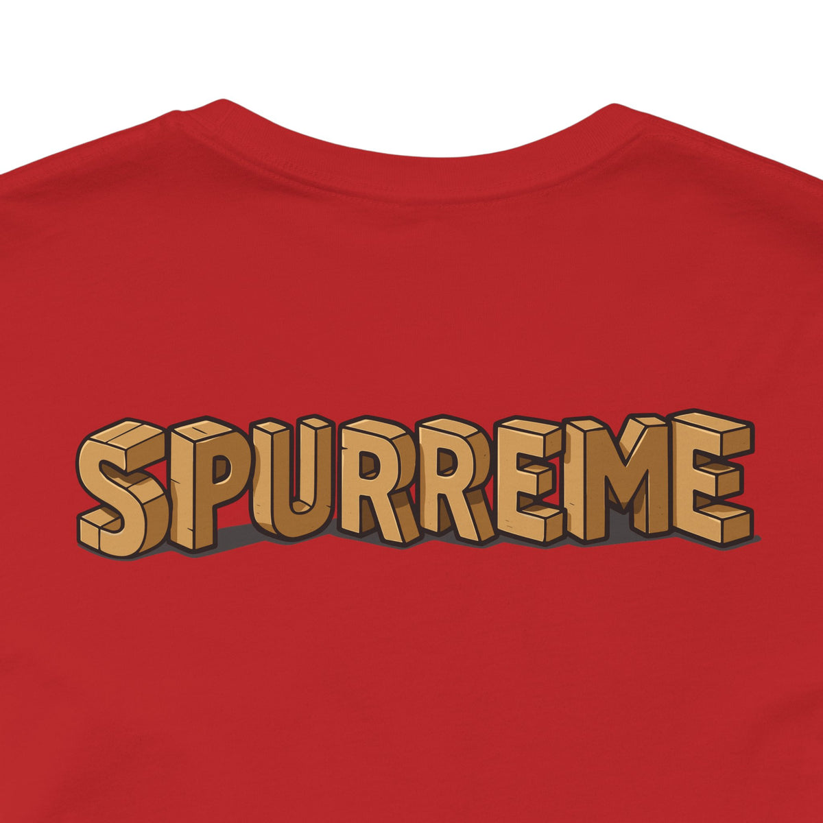 Spurreme Box Addict Cat Graphic T-Shirt in red, close-up of the back print