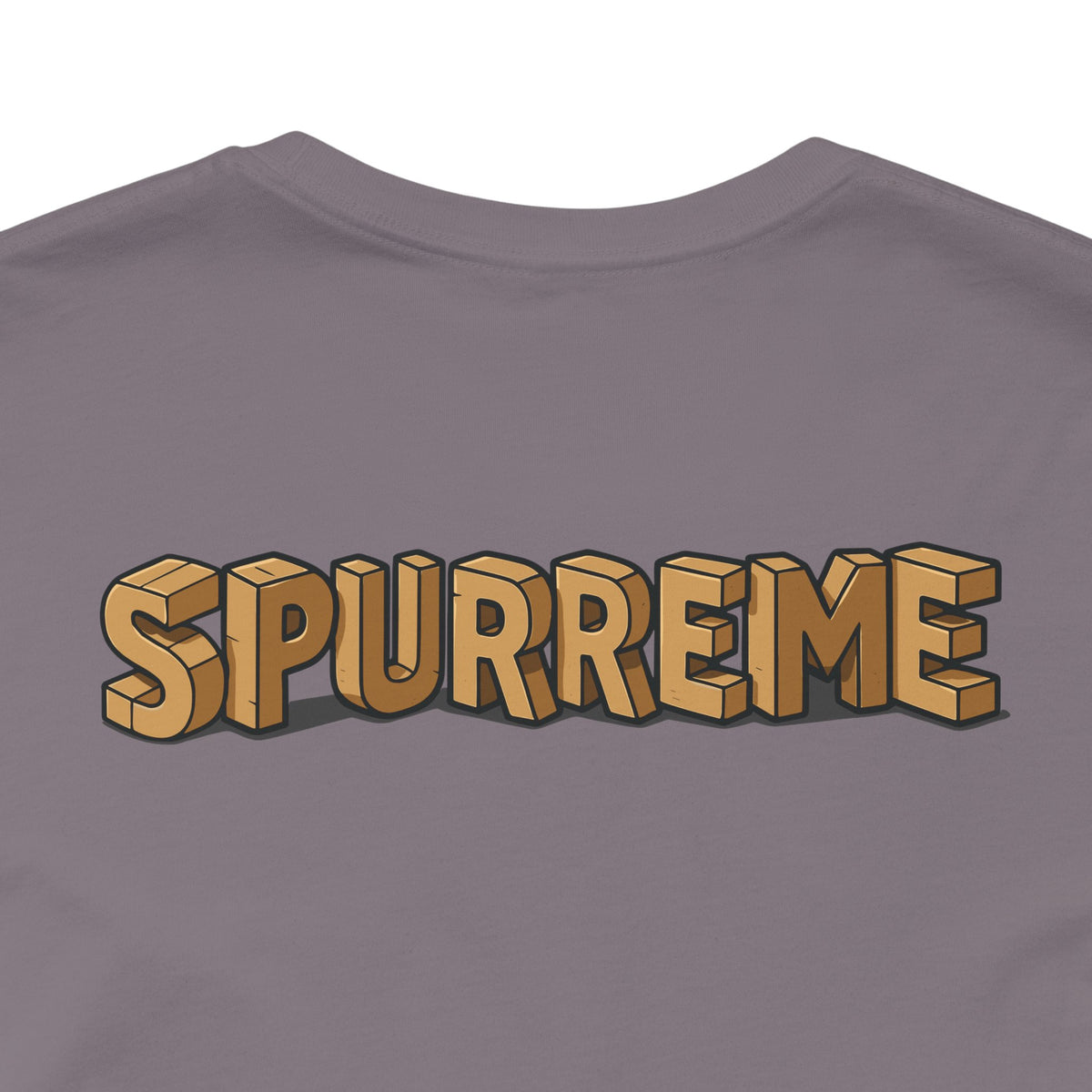 Spurreme Box Addict Cat Graphic T-Shirt in storm, close-up of the back print
