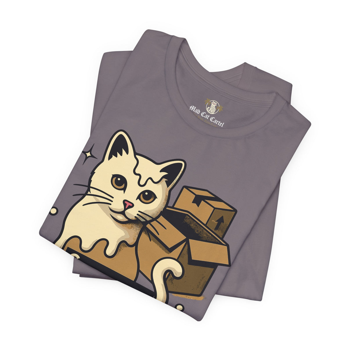 Spurreme Box Addict Cat Graphic T-Shirt in storm, folded