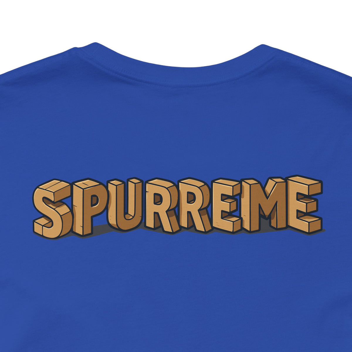 Spurreme Box Addict Cat Graphic T-Shirt in true royal, close-up of the back print