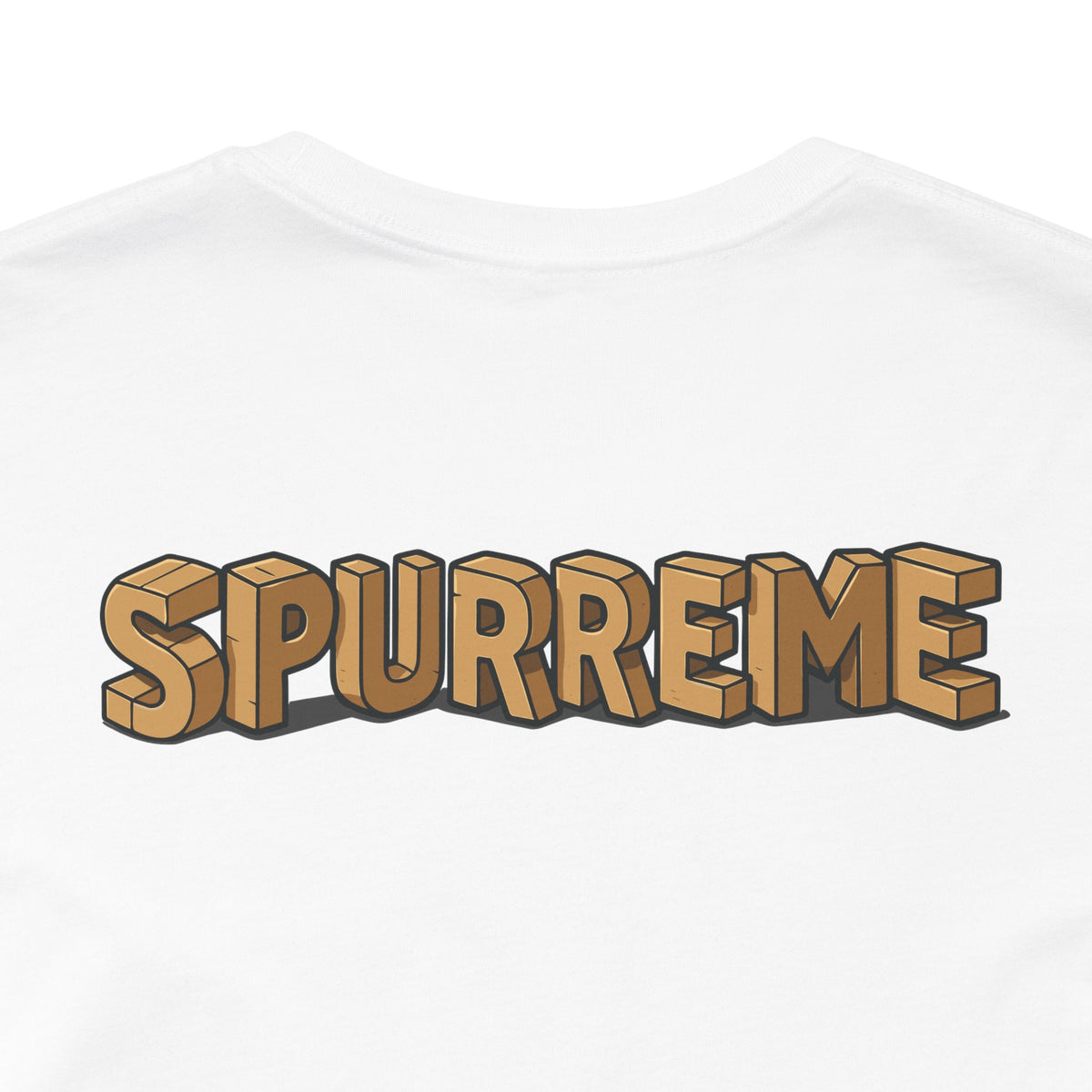 Spurreme Box Addict Cat Graphic T-Shirt in white, close-up of the back print