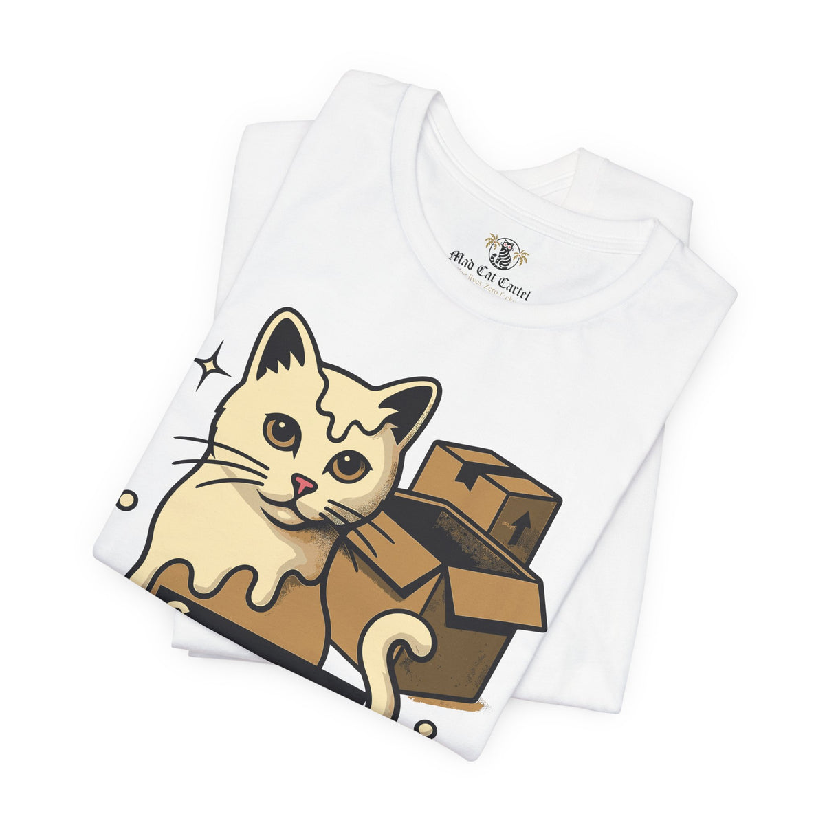 Spurreme Box Addict Cat Graphic T-Shirt in white, folded