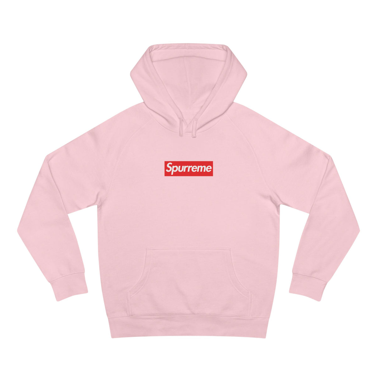Spurreme Box Logo Parody Hoodie in pink, front view