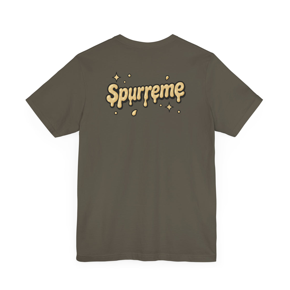 Spurreme Cheddar Cat Drip Graphic T-Shirt in army, back view