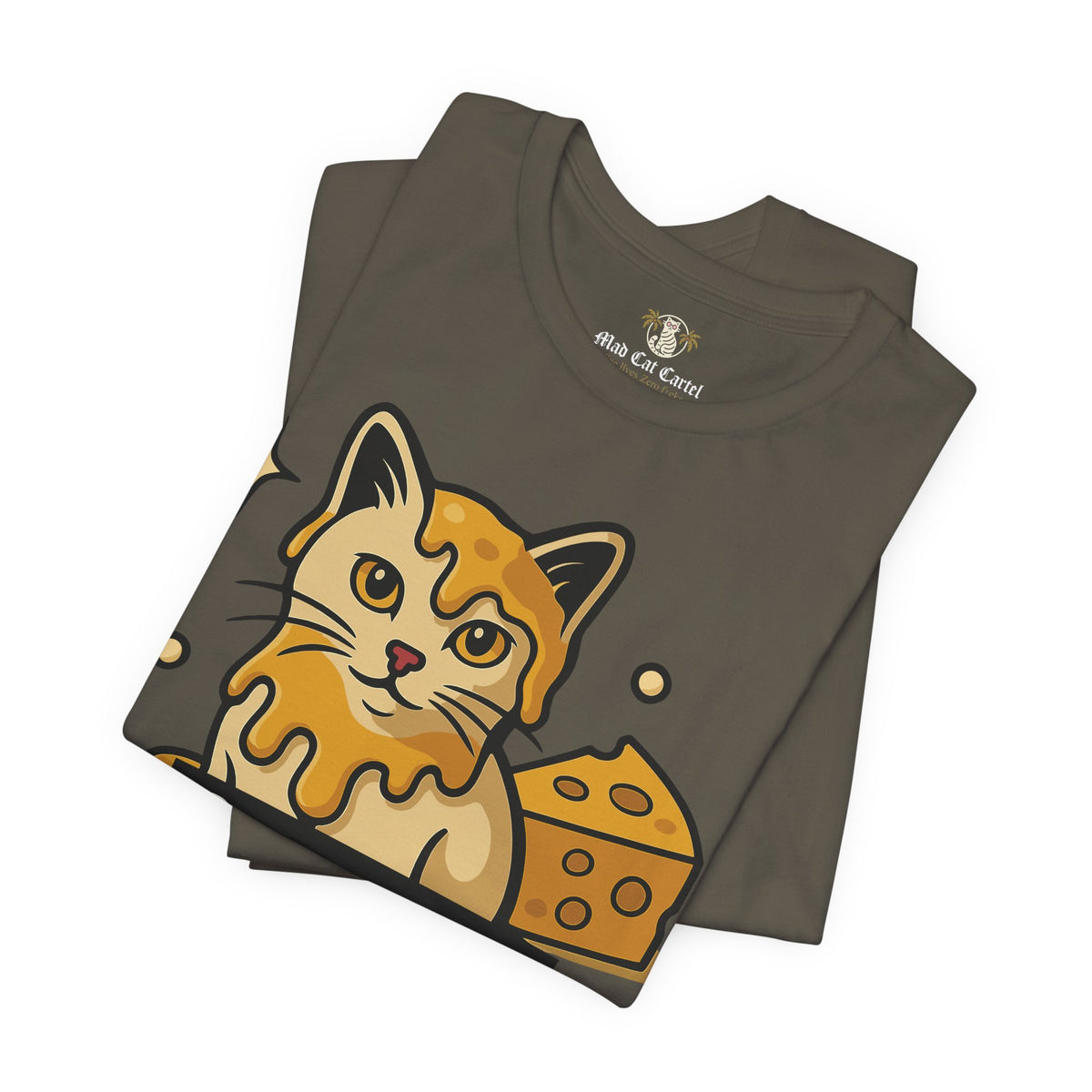 Spurreme Cheddar Cat Drip Graphic T-Shirt in army, folded