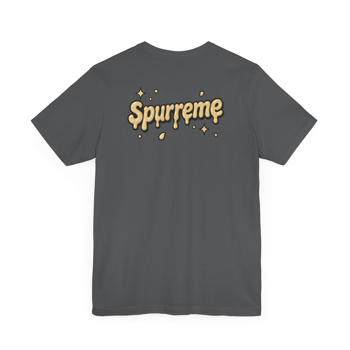 Spurreme Cheddar Cat Drip Graphic T-Shirt in asphalt, back view