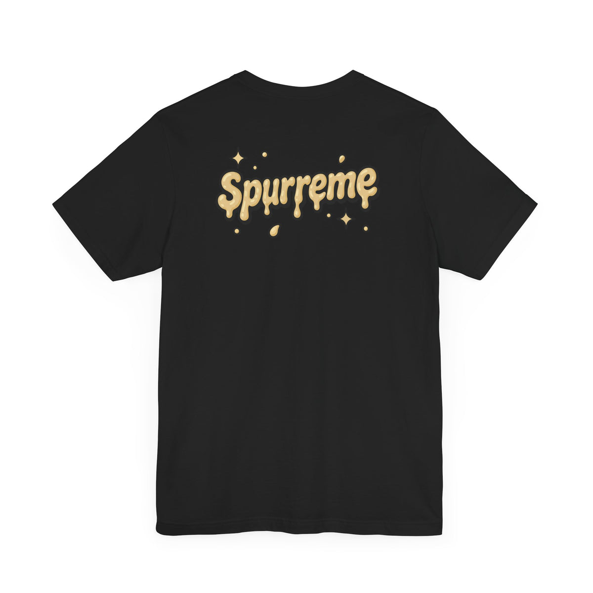 Spurreme Cheddar Cat Drip Graphic T-Shirt in black, flat lay, back