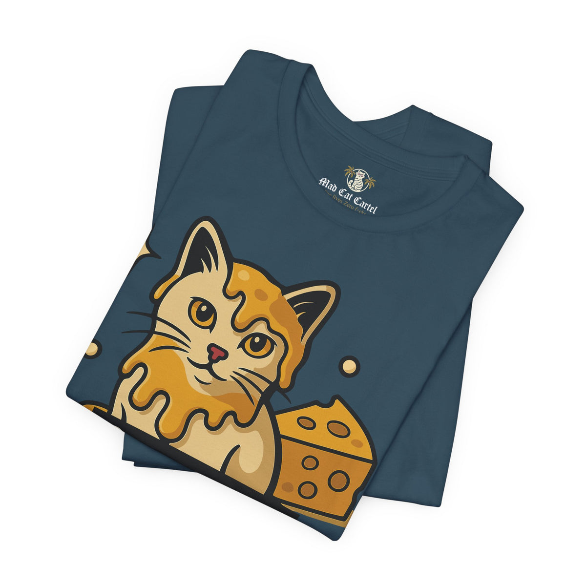 Spurreme Cheddar Cat Drip Graphic T-Shirt in deep teal, folded