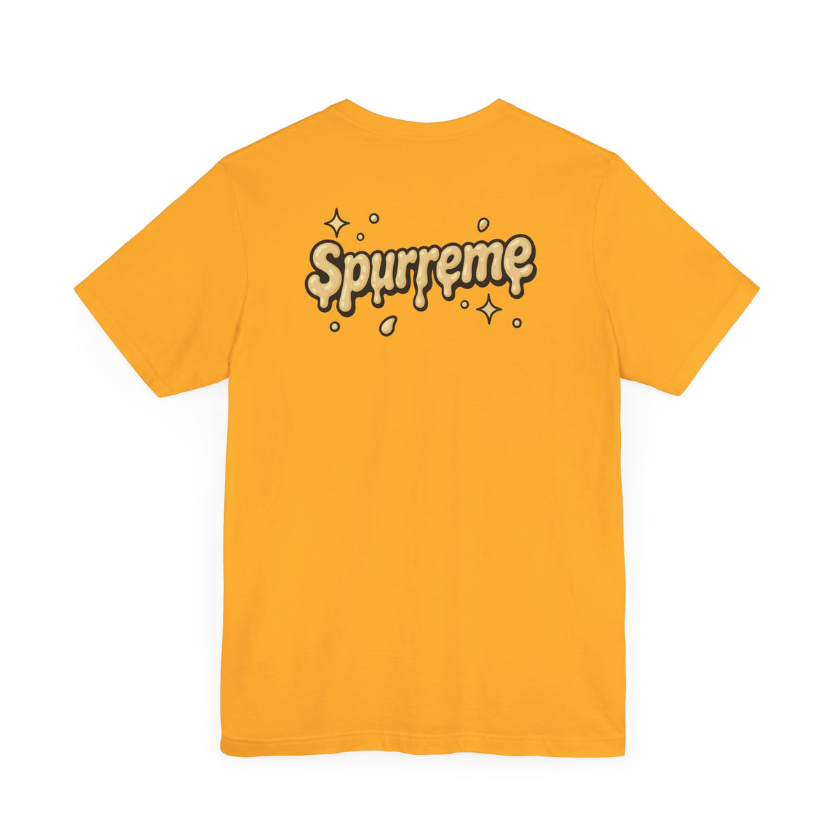 Spurreme Cheddar Cat Drip Graphic T-Shirt in gold, back view