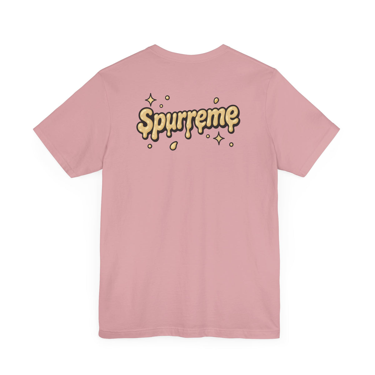 Spurreme Cheddar Cat Drip Graphic T-Shirt in orchid, back view