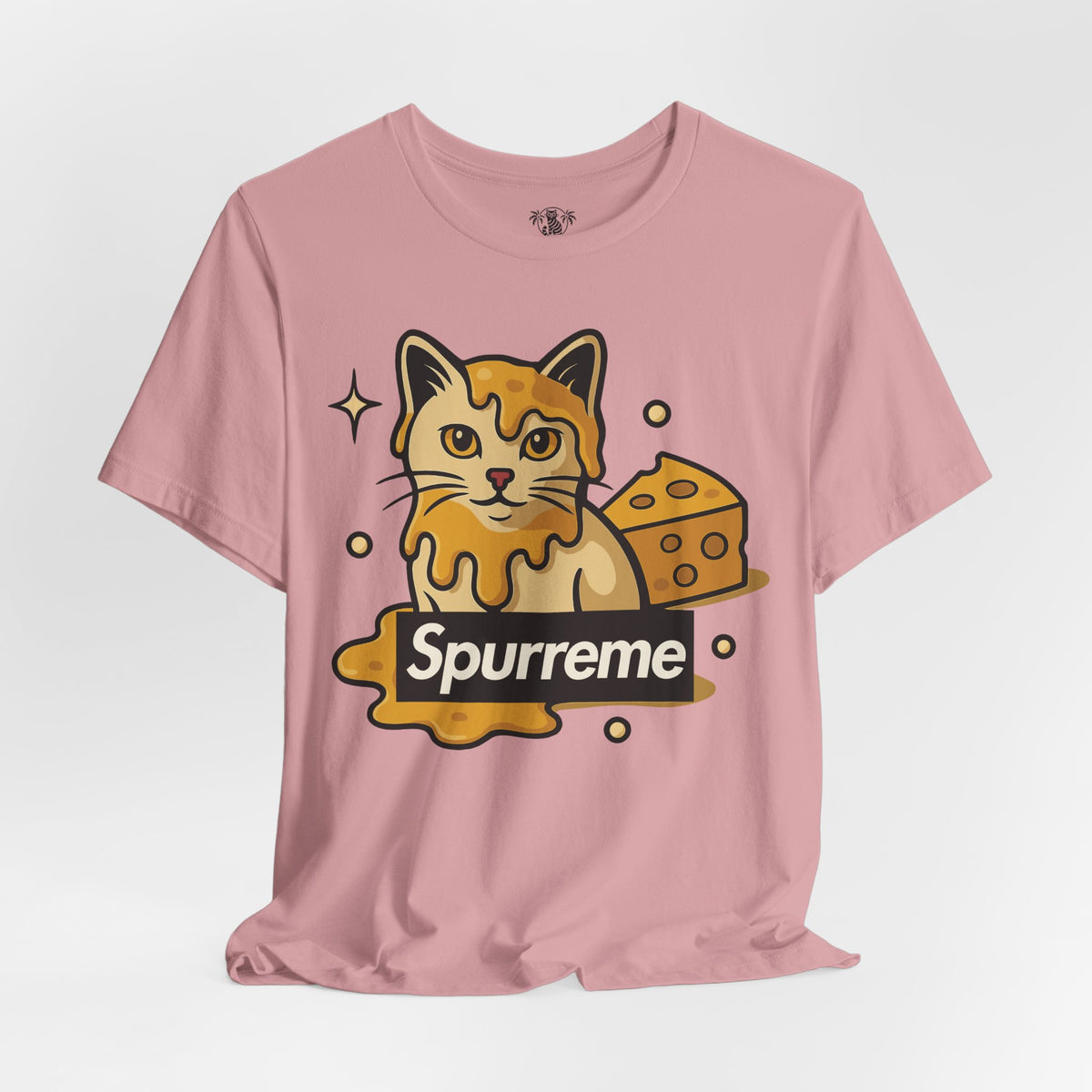 Spurreme Cheddar Cat Drip Graphic T-Shirt in orchid, flat lay