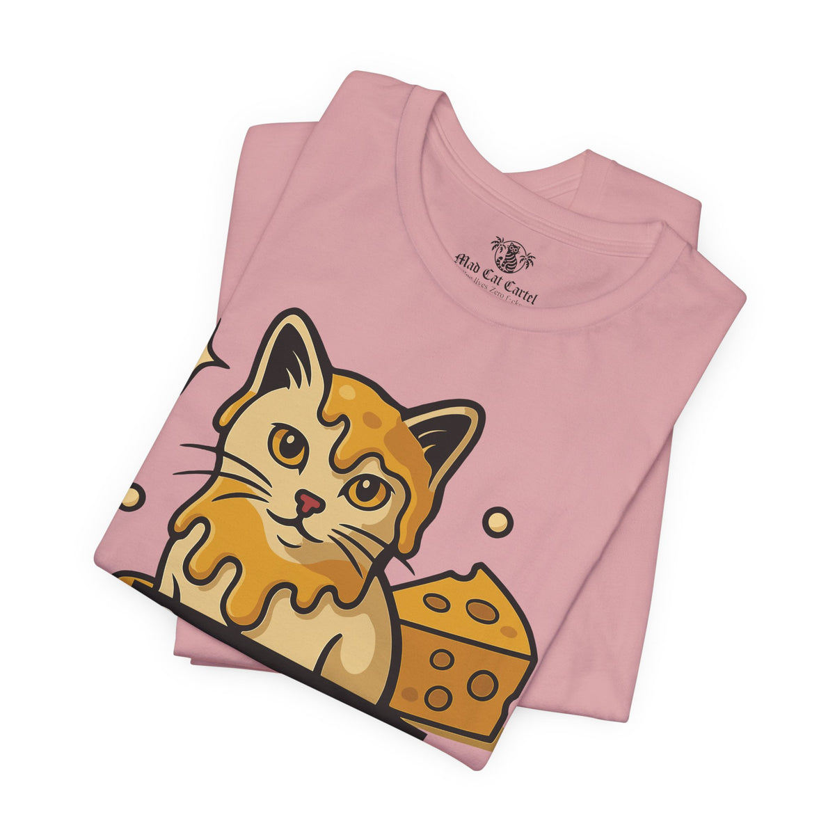 Spurreme Cheddar Cat Drip Graphic T-Shirt in orchid, folded