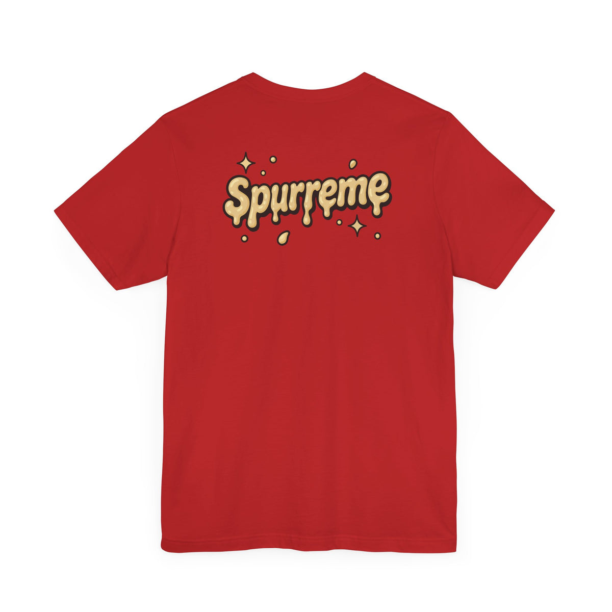 Spurreme Cheddar Cat Drip Graphic T-Shirt in red, back view