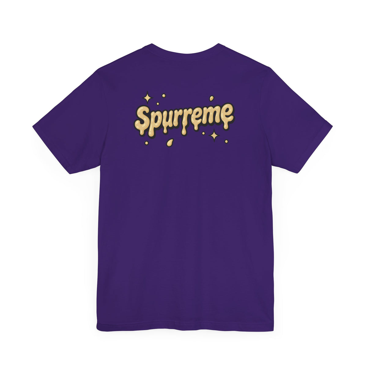 Spurreme Cheddar Cat Drip Graphic T-Shirt in team purple, back view