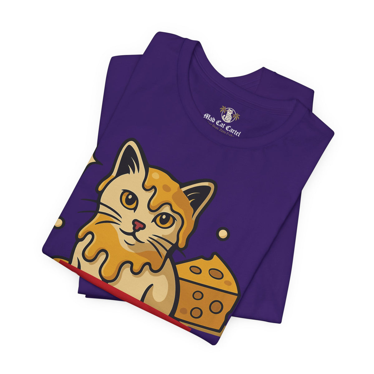 Spurreme Cheddar Cat Drip Graphic T-Shirt in team purple, folded