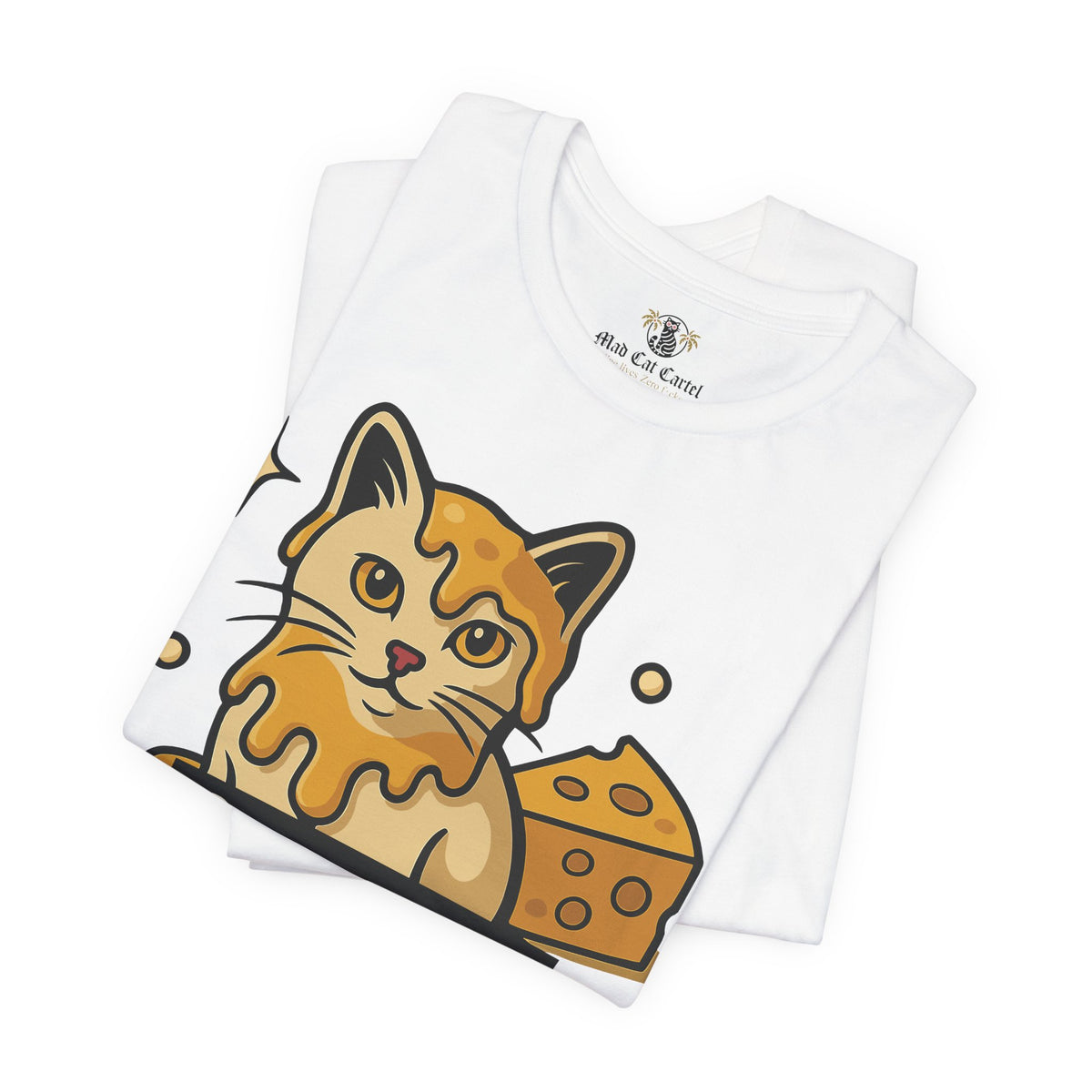 Spurreme Cheddar Cat Drip Graphic T-Shirt in white, folded