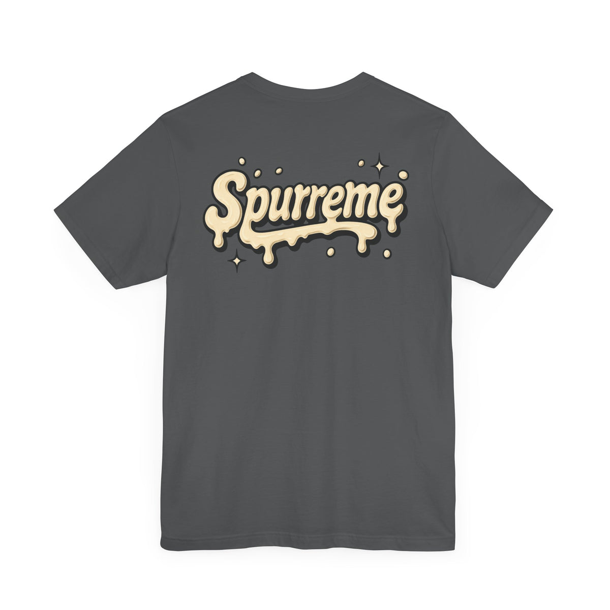 Spurreme Cream Cap Cat Graphic T-Shirt in asphalt, flat lay, back
