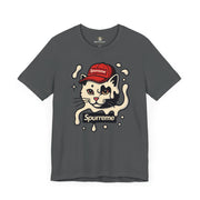 Spurreme Cream Cap Cat Graphic T-Shirt in asphalt, flat lay