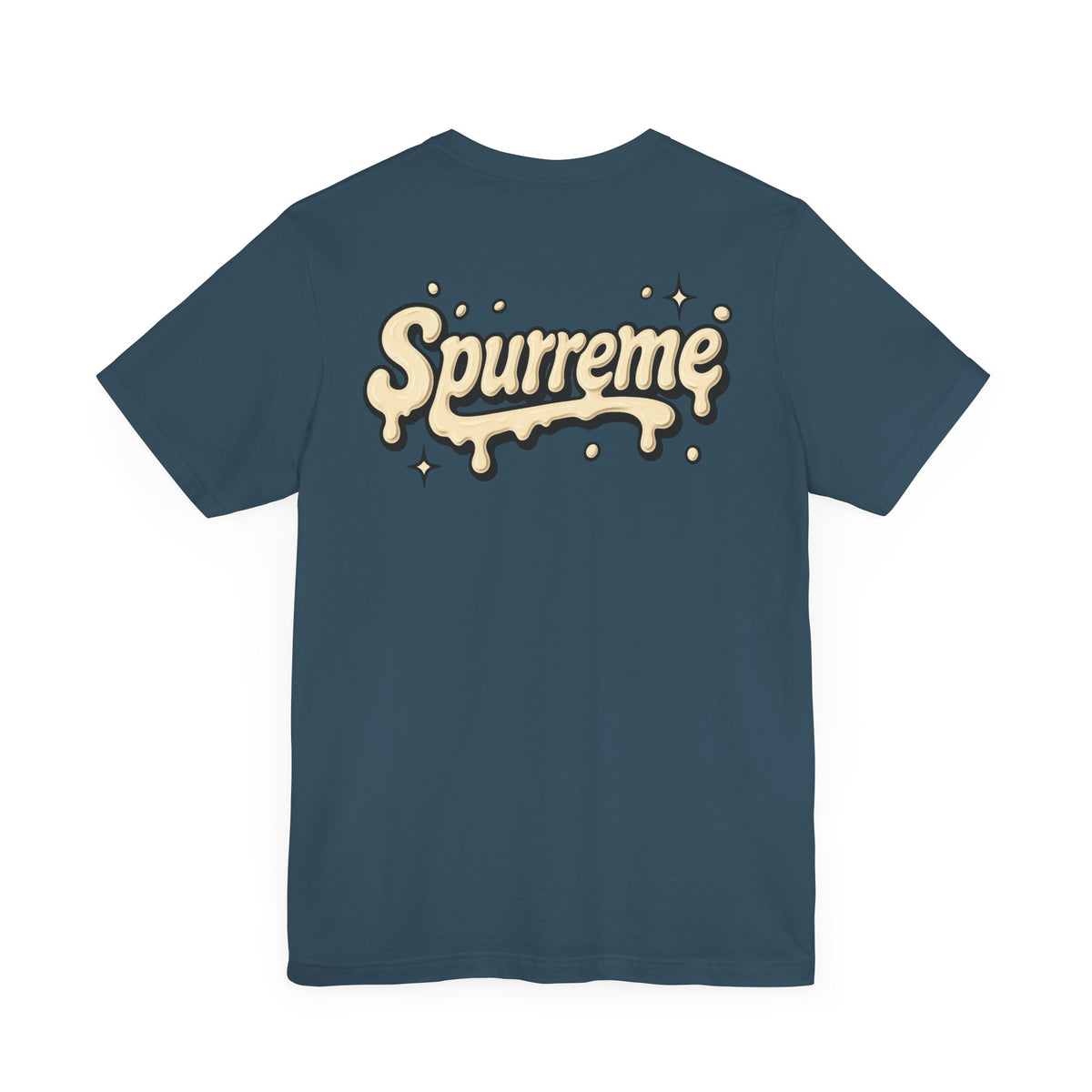 Spurreme Cream Cap Cat Graphic T-Shirt in deep teal, flat lay, back