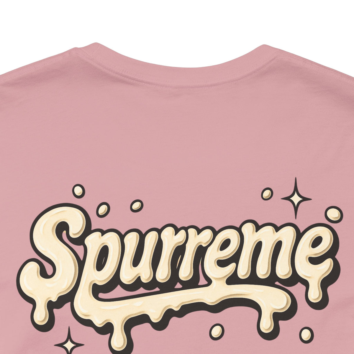 Spurreme Cream Cap Cat Graphic T-Shirt in orchid, close-up detail