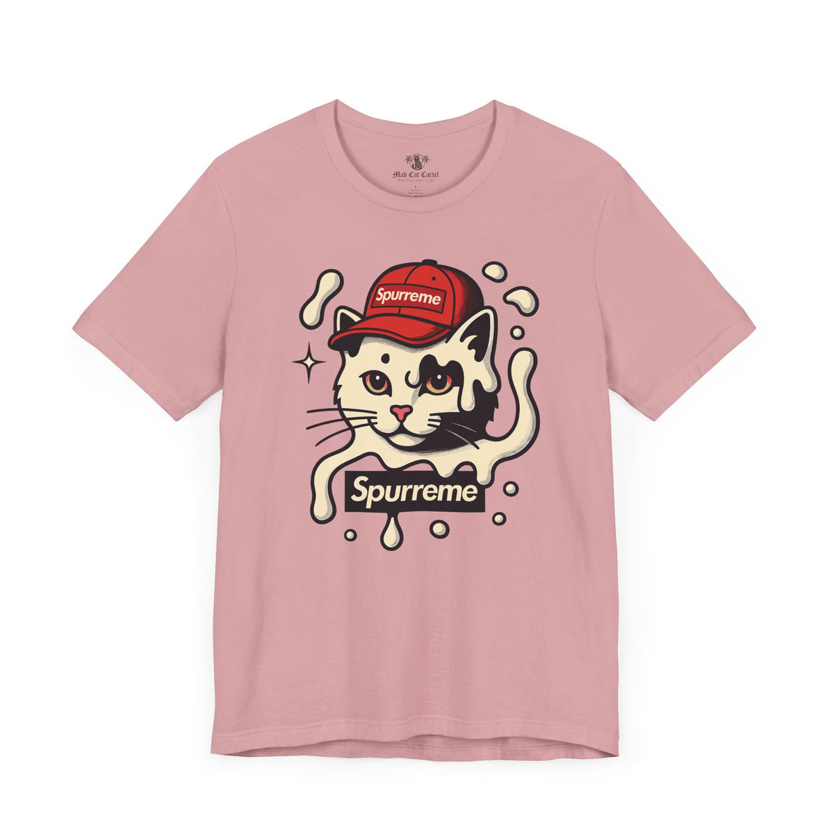 Spurreme Cream Cap Cat Graphic T-Shirt in orchid, flat lay