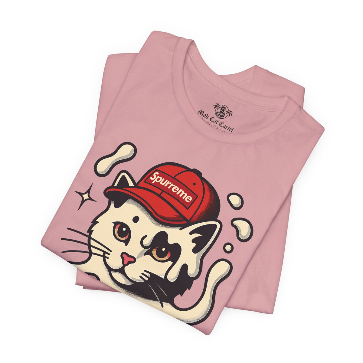 Spurreme Cream Cap Cat Graphic T-Shirt in orchid, folded