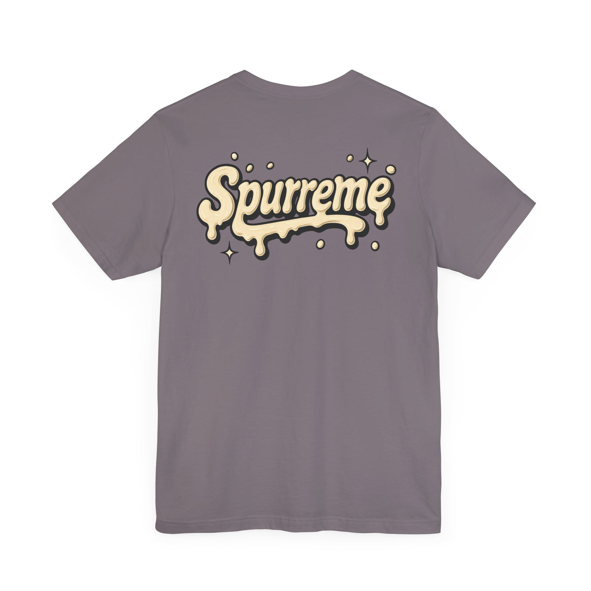 Spurreme Cream Cap Cat Graphic T-Shirt in storm, back view