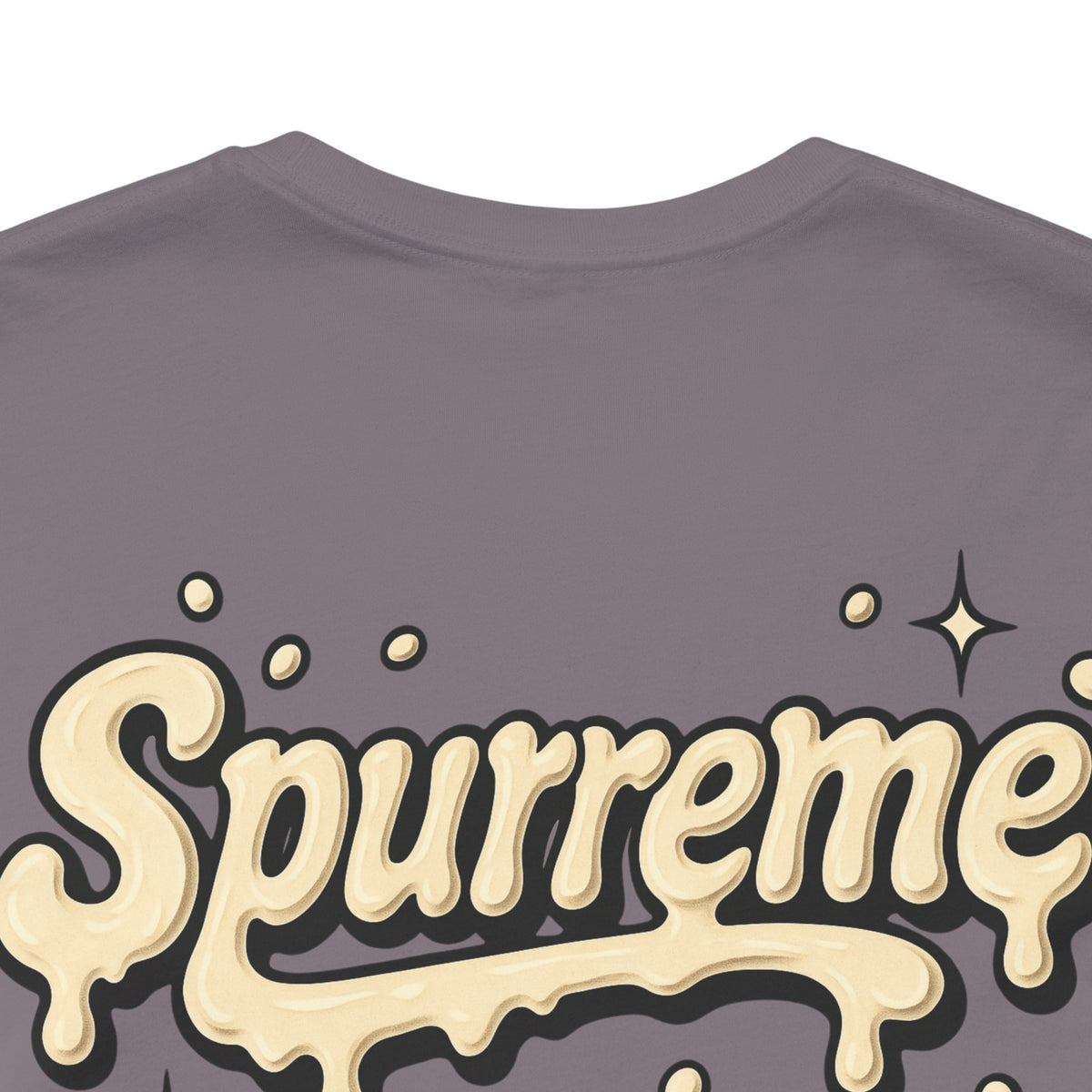 Spurreme Cream Cap Cat Graphic T-Shirt in storm, close-up detail