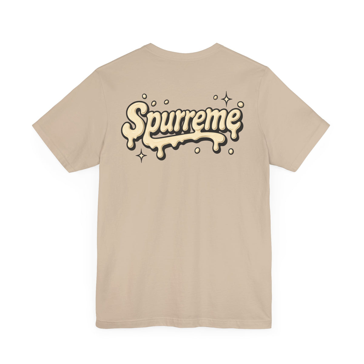 Spurreme Cream Cap Cat Graphic T-Shirt in tan, flat lay, back