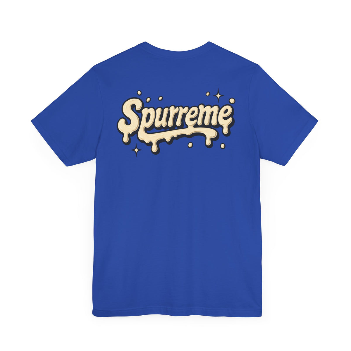 Spurreme Cream Cap Cat Graphic T-Shirt in true royal, flat lay, back