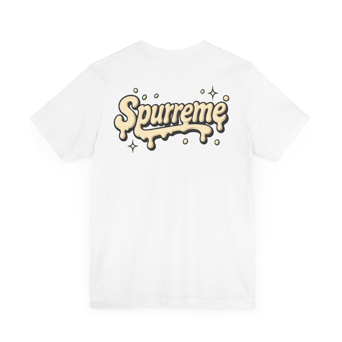 Spurreme Cream Cap Cat Graphic T-Shirt in white, back view