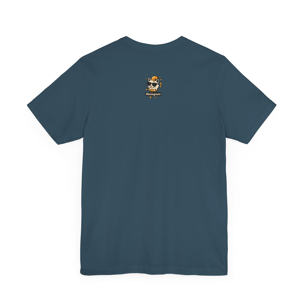 Spurreme Drip Drop Honey Meowgnum Cat Graphic T-Shirt in deep teal, flat lay, back
