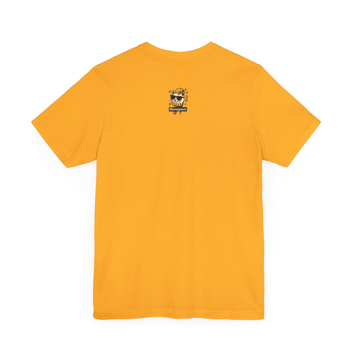 Spurreme Drip Drop Honey Meowgnum Cat Graphic T-Shirt in gold, back view