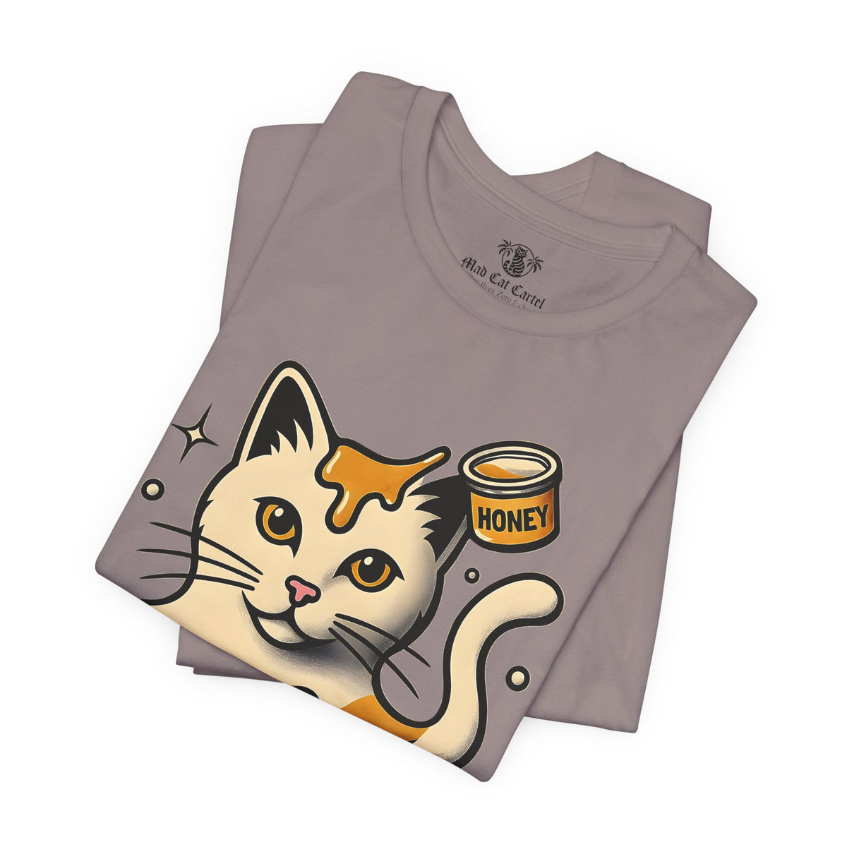 Spurreme Drip Drop Honey Meowgnum Cat Graphic T-Shirt in pebble brown, folded