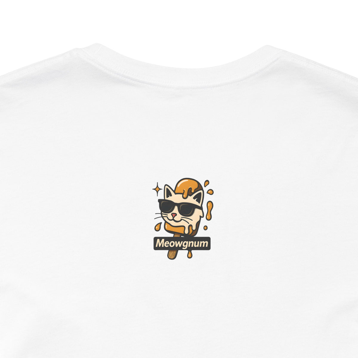 Spurreme Drip Drop Honey Meowgnum Cat Graphic T-Shirt in white, back view