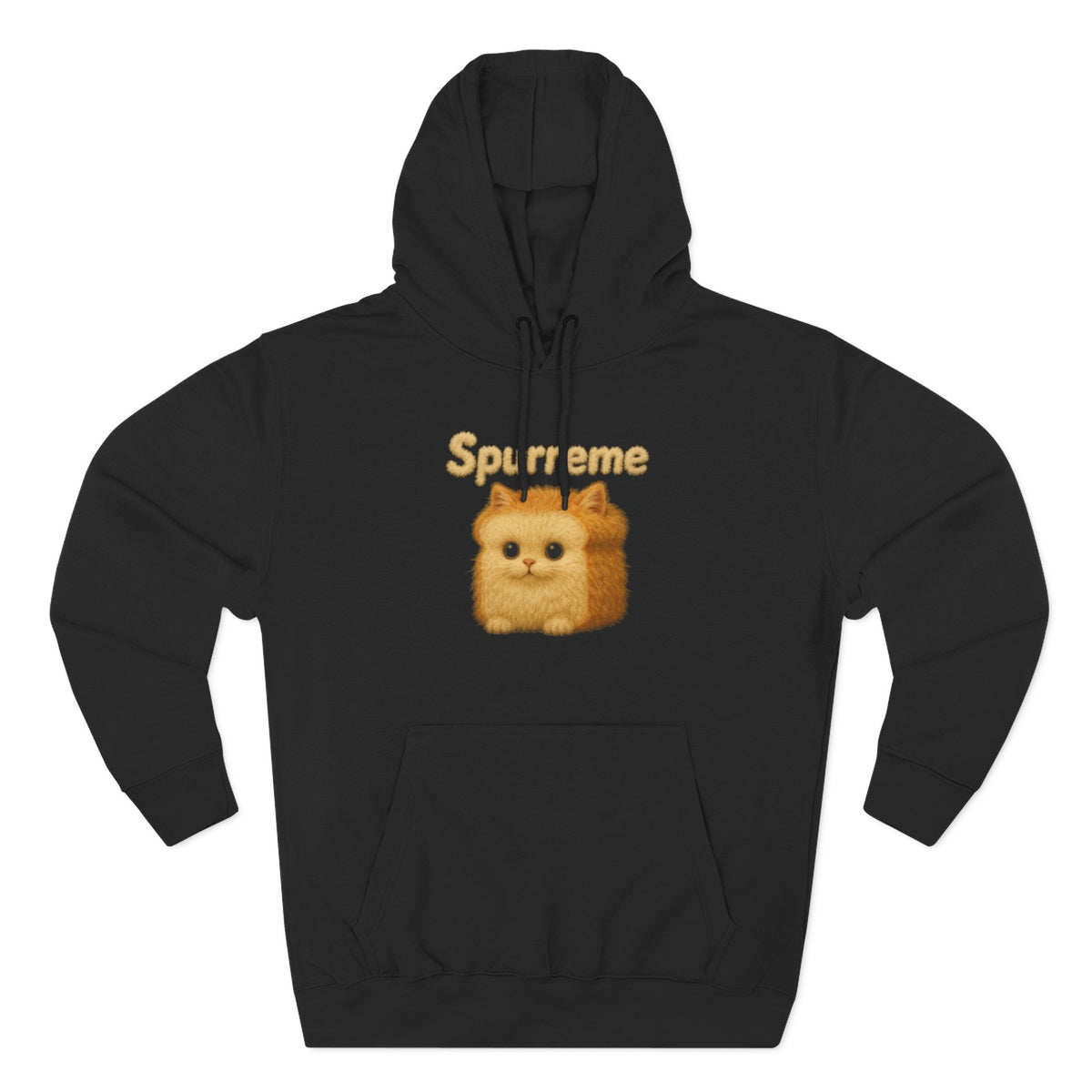 Spurreme Fluffy Loaf Kitty Graphic Cat Lover Hoodie in black, front view