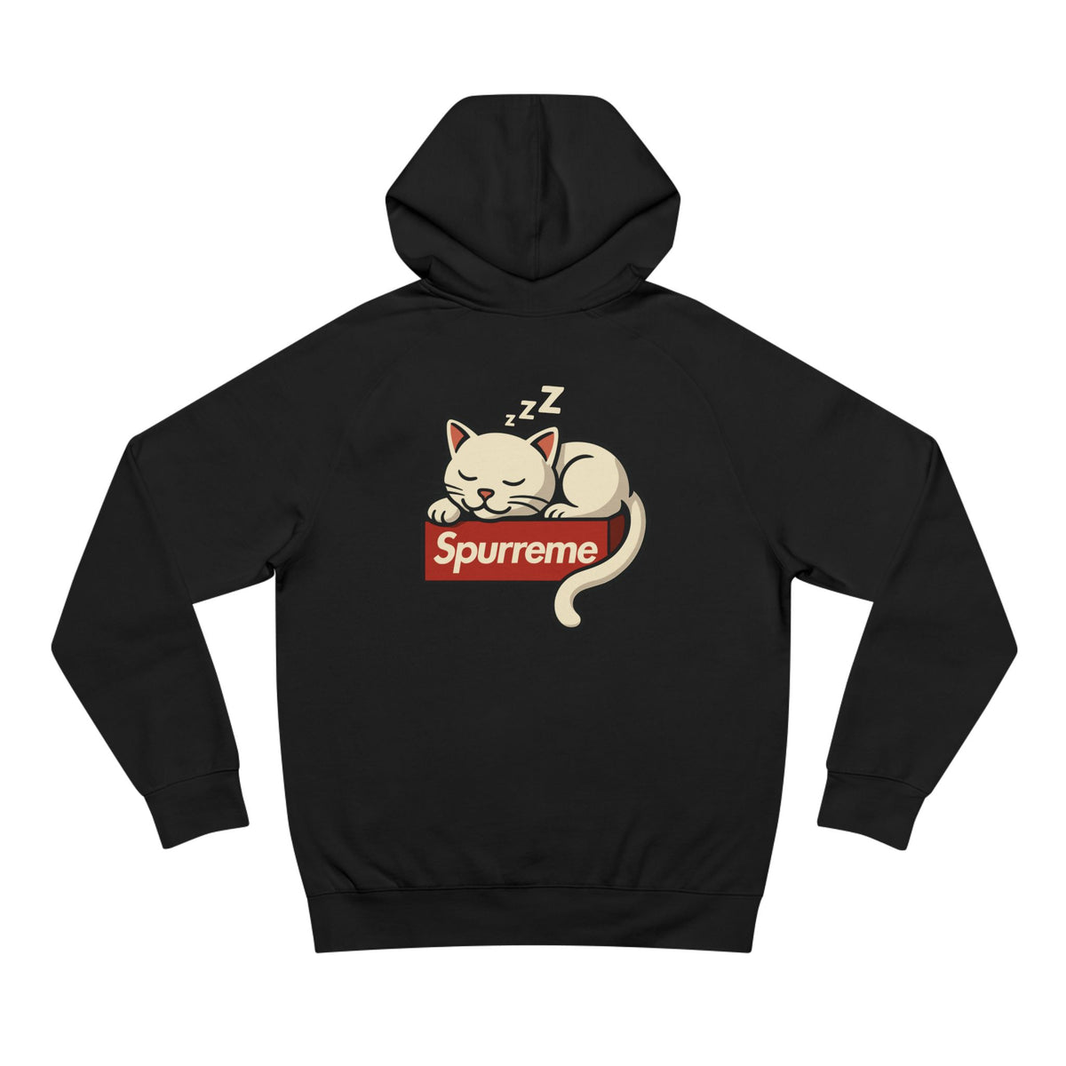 Spurreme Lucky Cat Box Logo Graphic Hoodie in black, back view