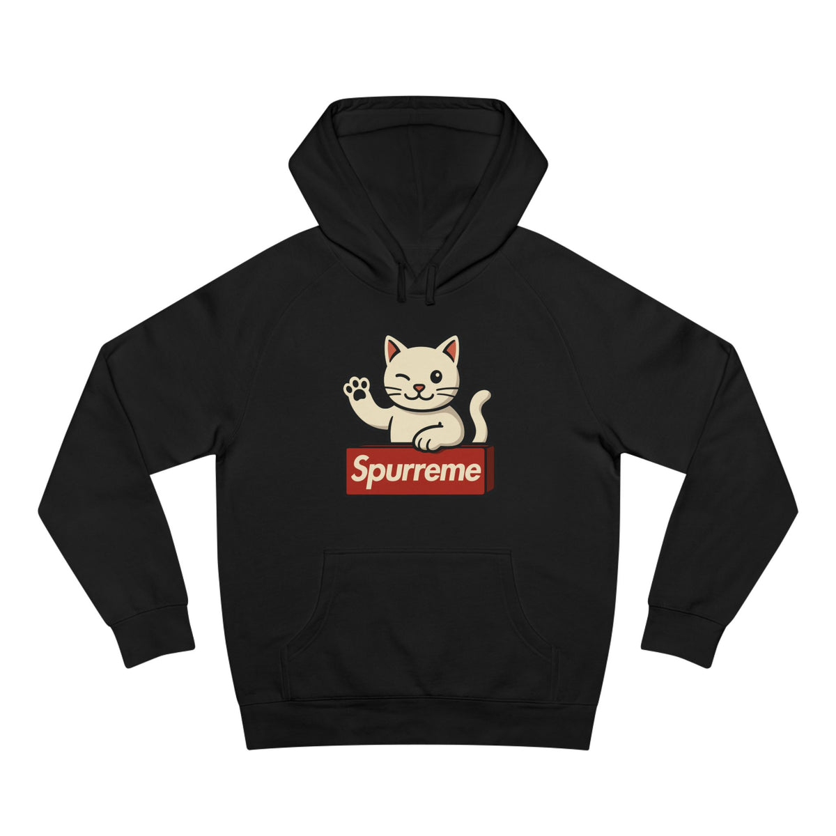 Spurreme Lucky Cat Box Logo Graphic Hoodie in black, front view