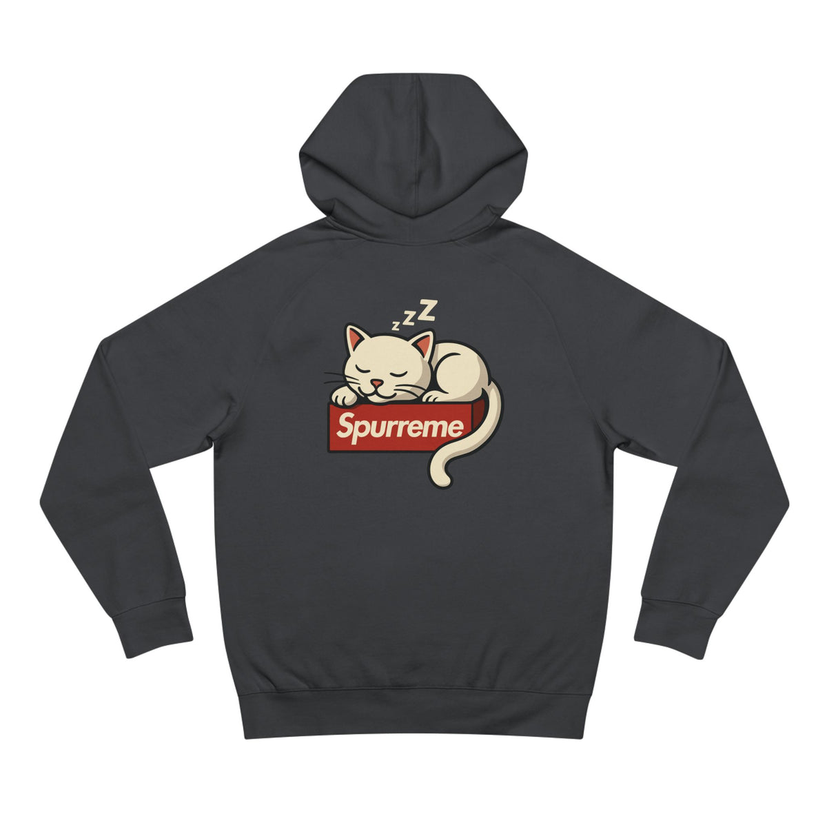 Spurreme Lucky Cat Box Logo Graphic Hoodie in coal, back view