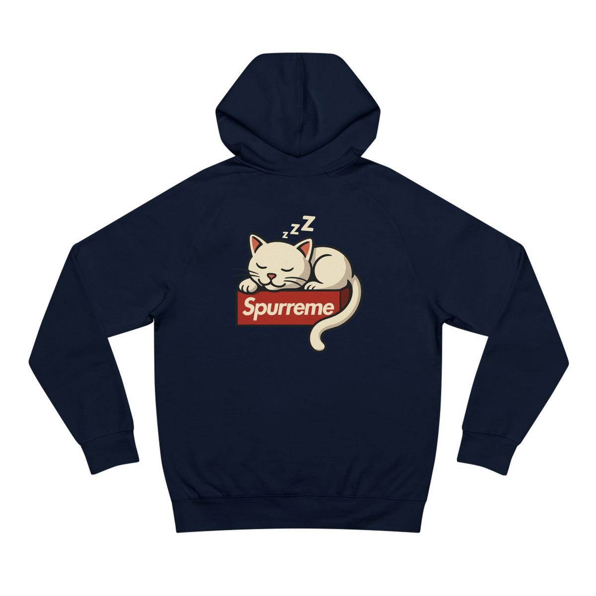 Spurreme Lucky Cat Box Logo Graphic Hoodie in navy, back view