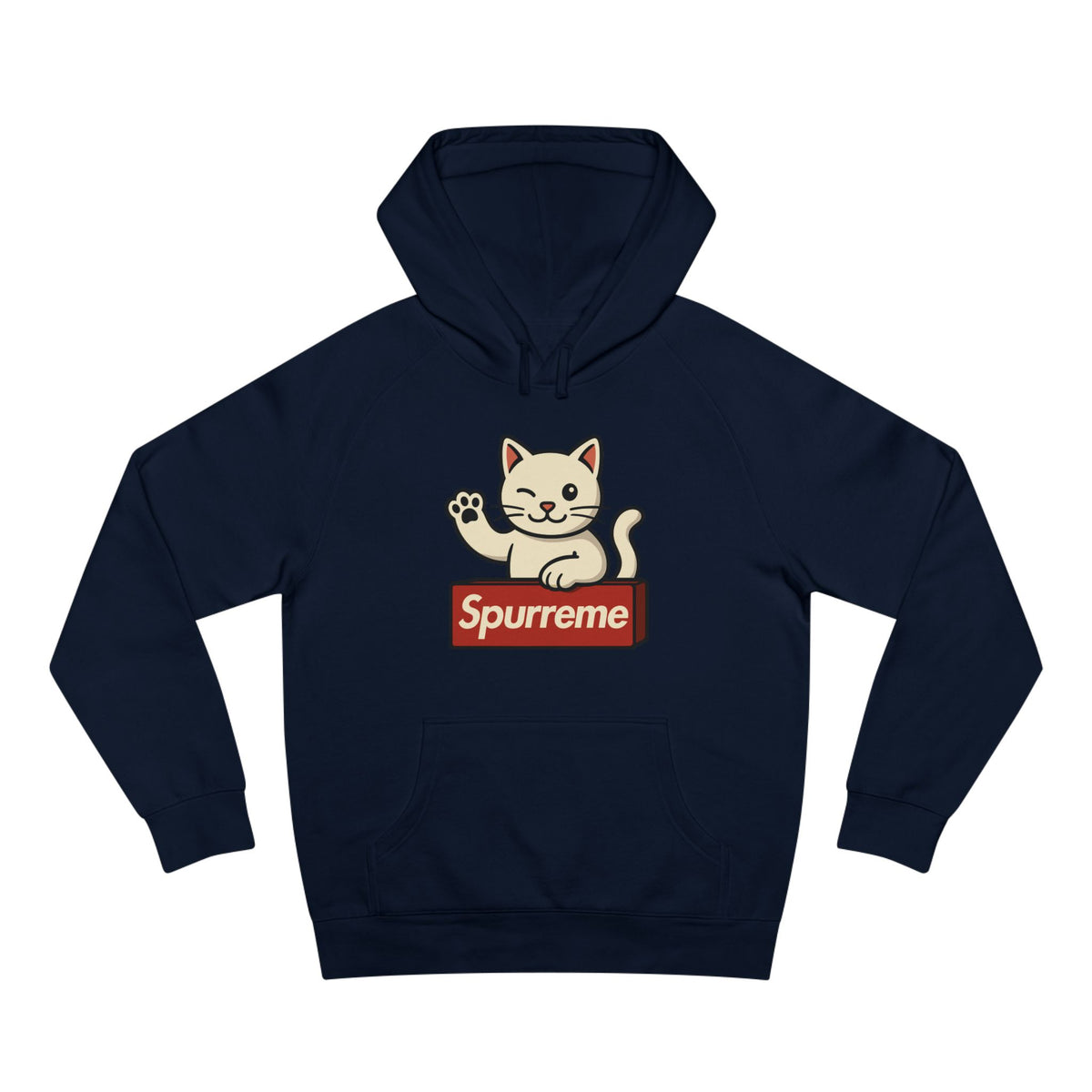 Spurreme Lucky Cat Box Logo Graphic Hoodie in navy, front view