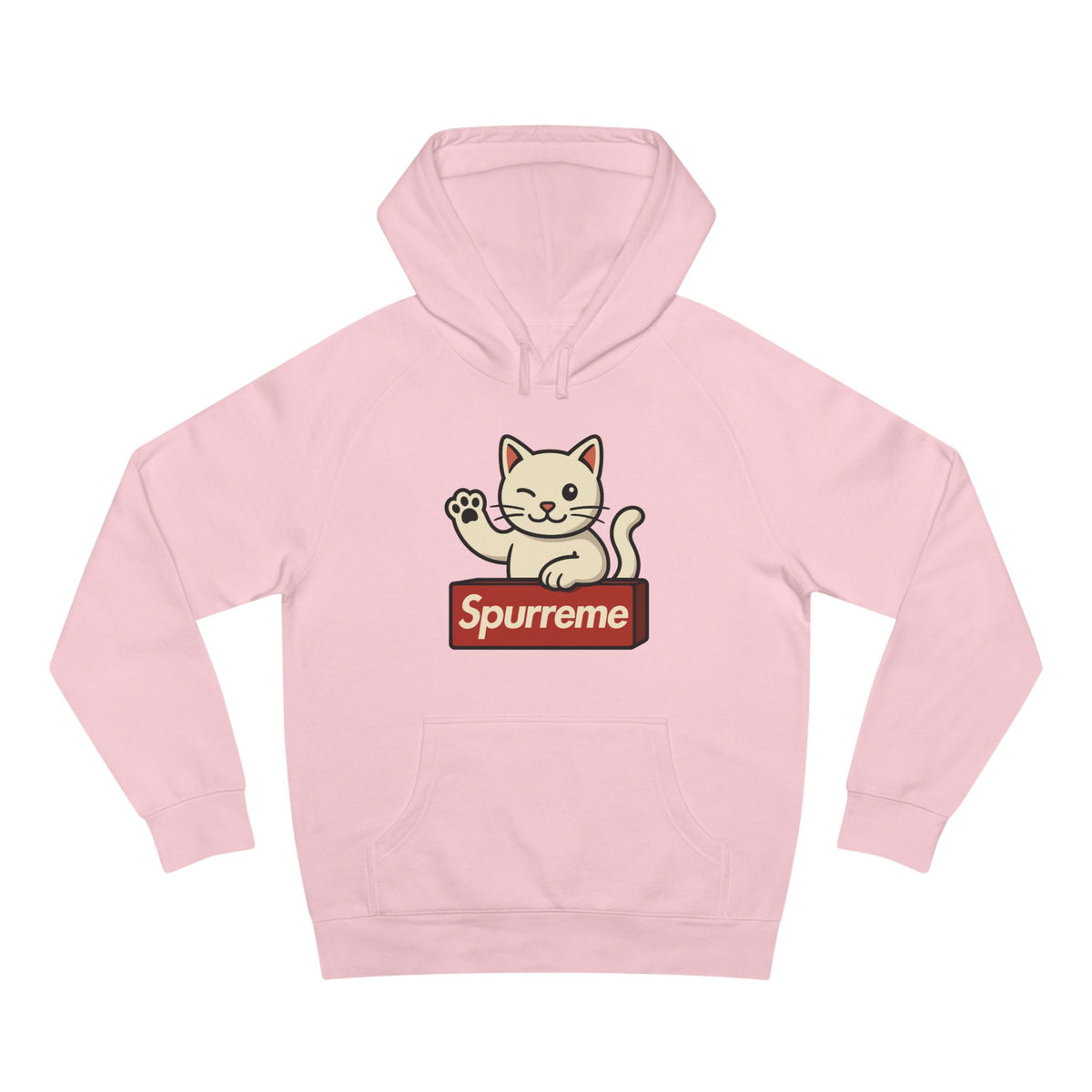 Spurreme Lucky Cat Box Logo Graphic Hoodie in pink, front view