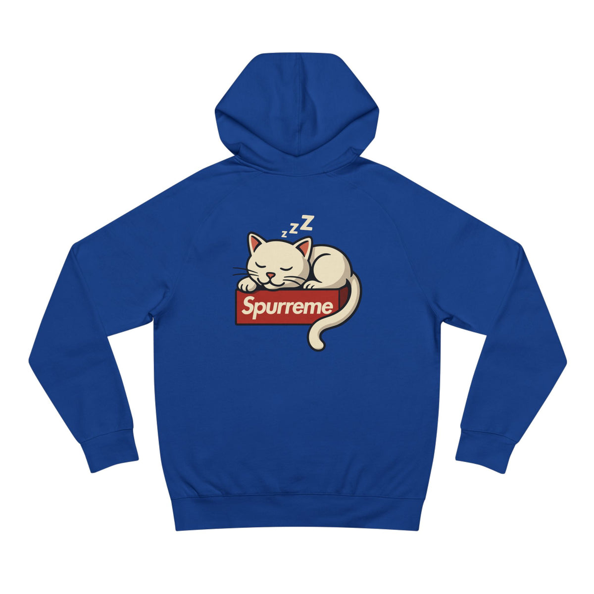Spurreme Lucky Cat Box Logo Graphic Hoodie in royal blue, front view