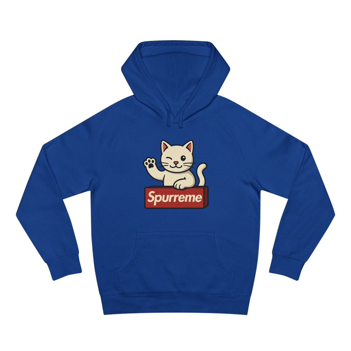 Spurreme Lucky Cat Box Logo Graphic Hoodie in royal blue, front view