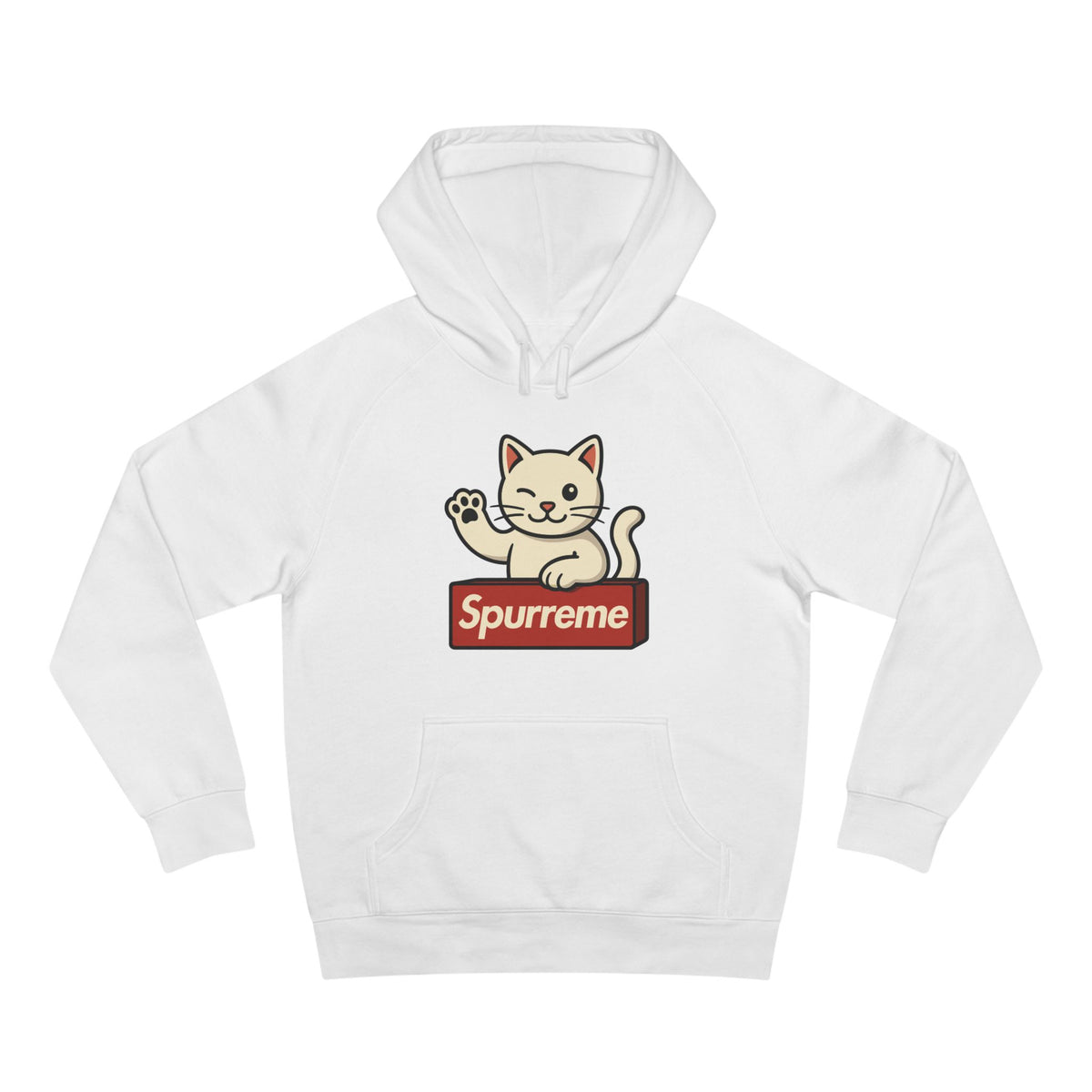 Spurreme Lucky Cat Box Logo Graphic Hoodie in white, front view