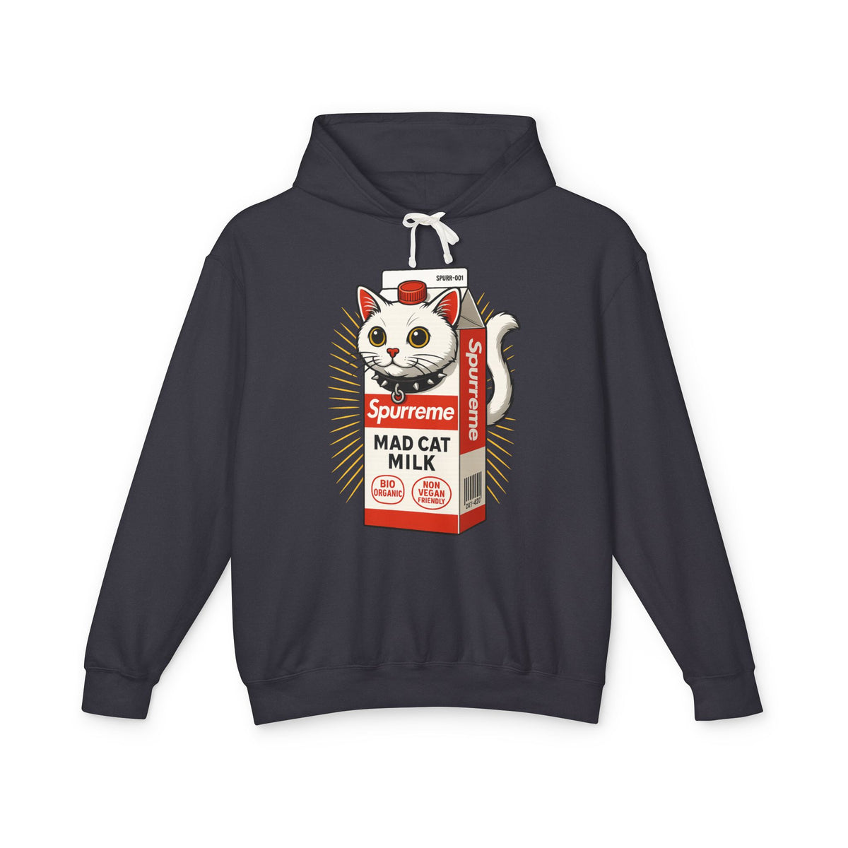 Spurreme Mad Cat Organic Milk Hoodie in black, front view