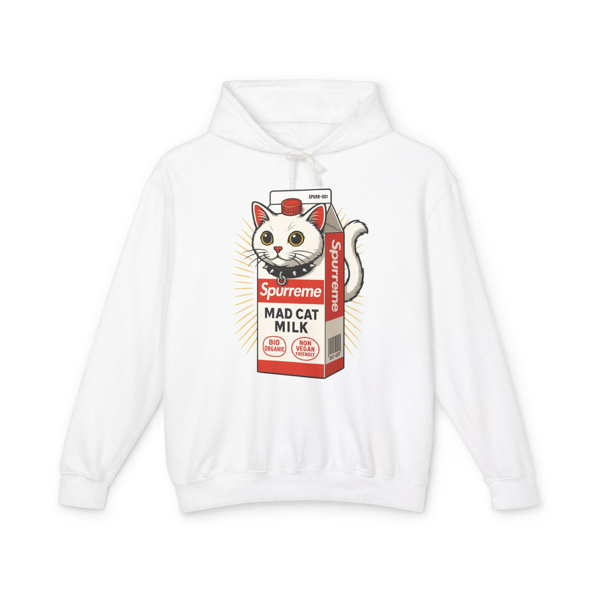 Spurreme Mad Cat Organic Milk Hoodie in white, front view