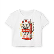 Spurreme Mad Cat Organic Milk Women's Funny Baby Tee in white, front view