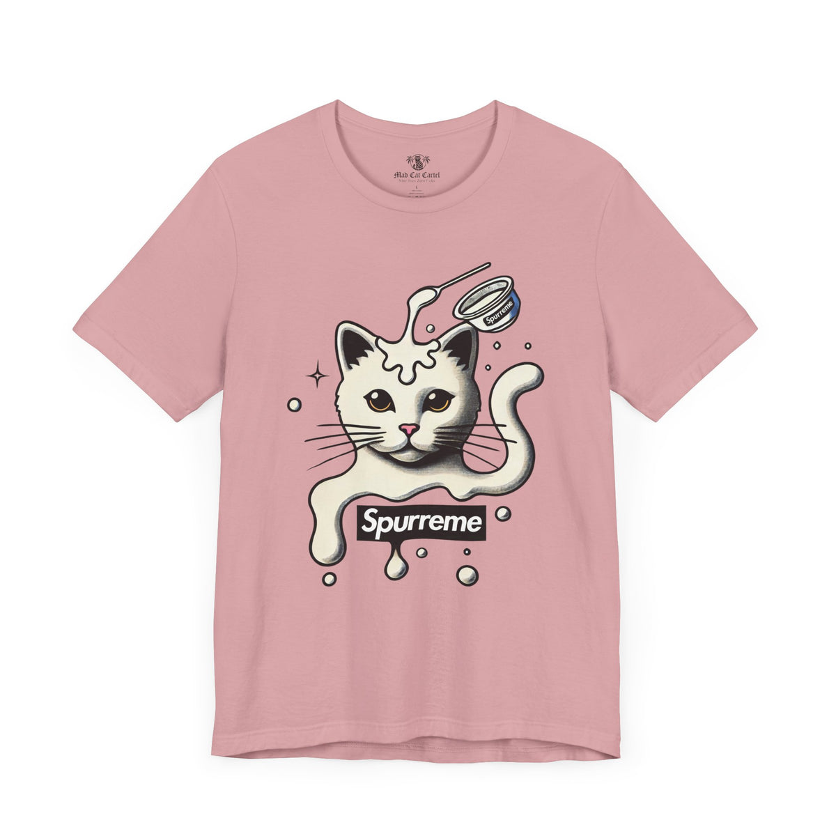 Spurreme Milky Mischief Cat Graphic T-Shirt in orchid, front view