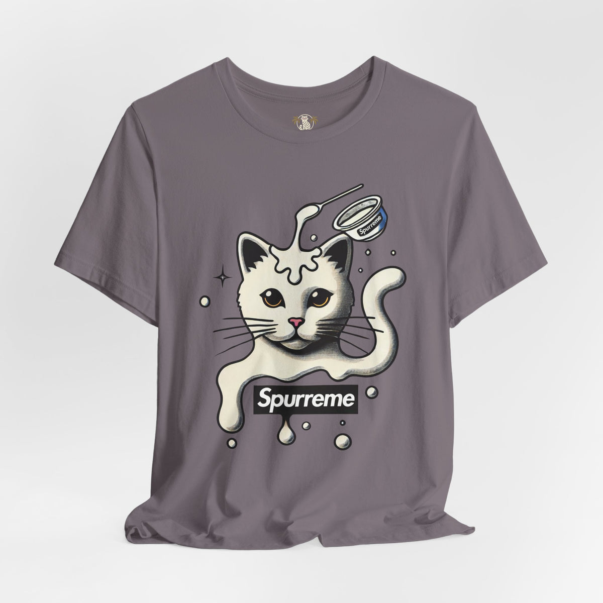 Spurreme Milky Mischief Cat Graphic T-Shirt in storm, flat lay